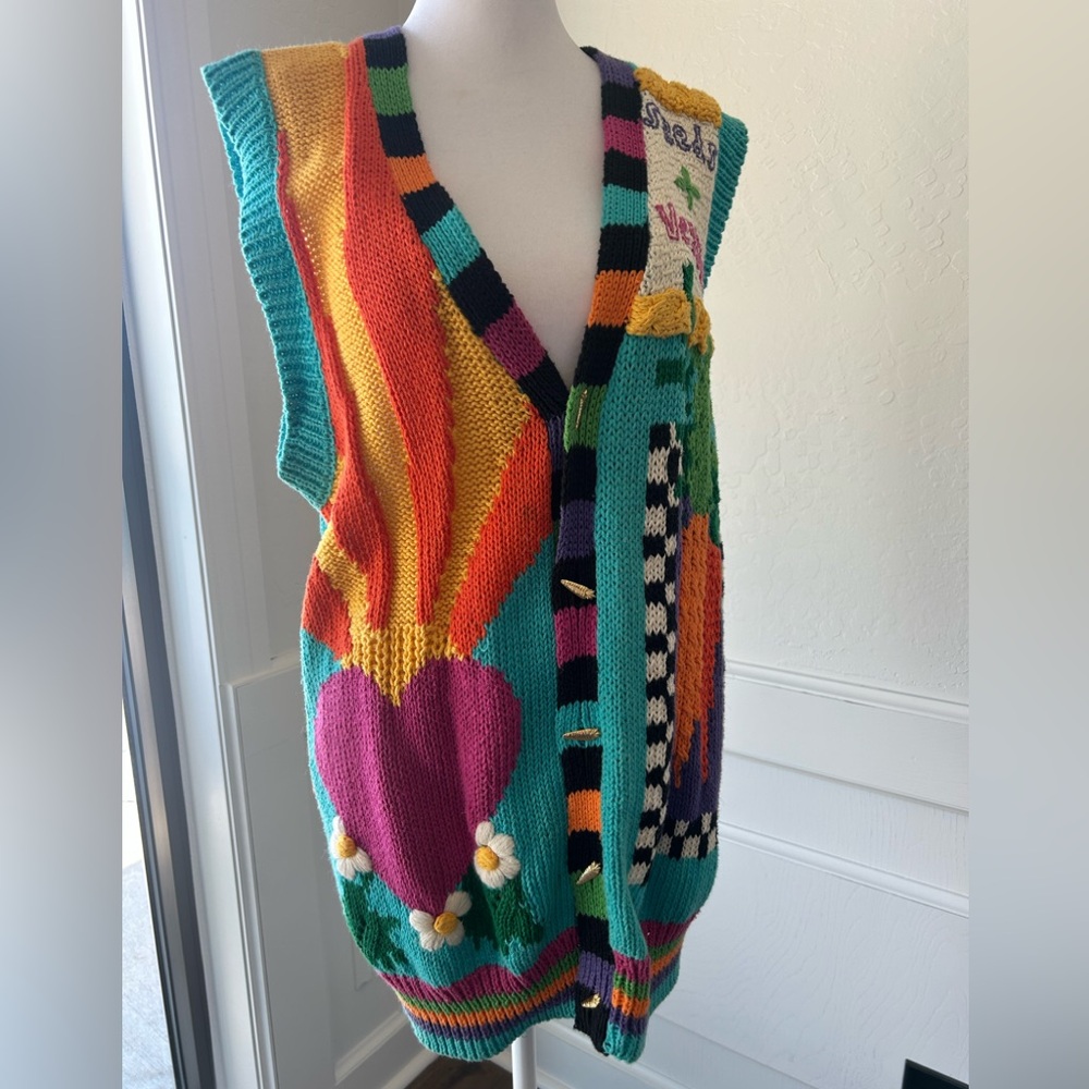 Vintage 90s Vibrant Multicolor Women's Cardigan Vest
